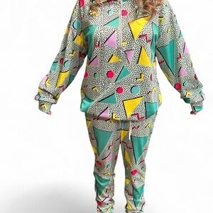 Men's Multicoloured 80s style tracksuit no brand marked Large‎ runs M/L (L5)